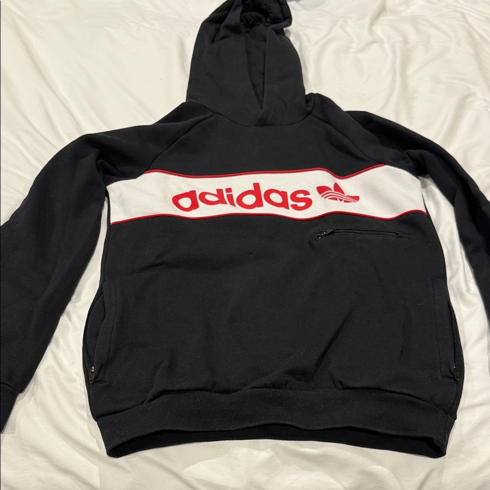 Adidas Black and Red Hoodie Medium